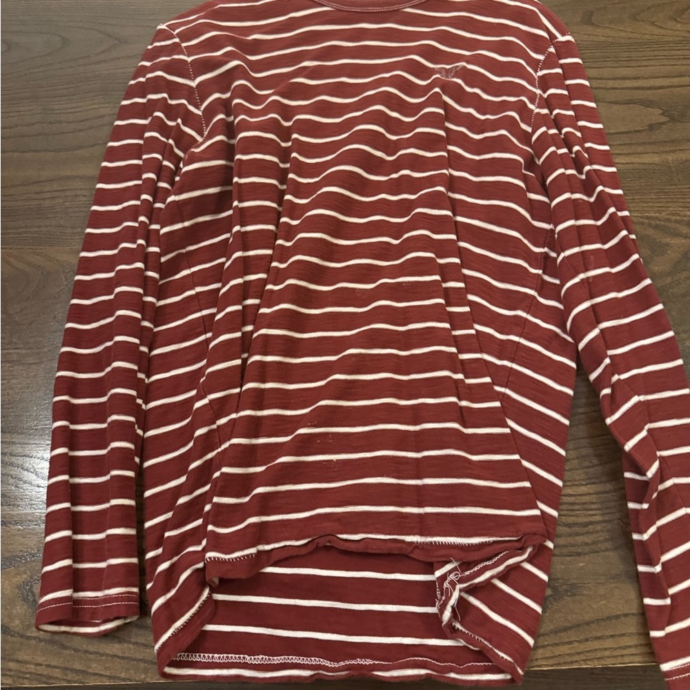 American Eagle Outfitters Maroon and White Striped Tee